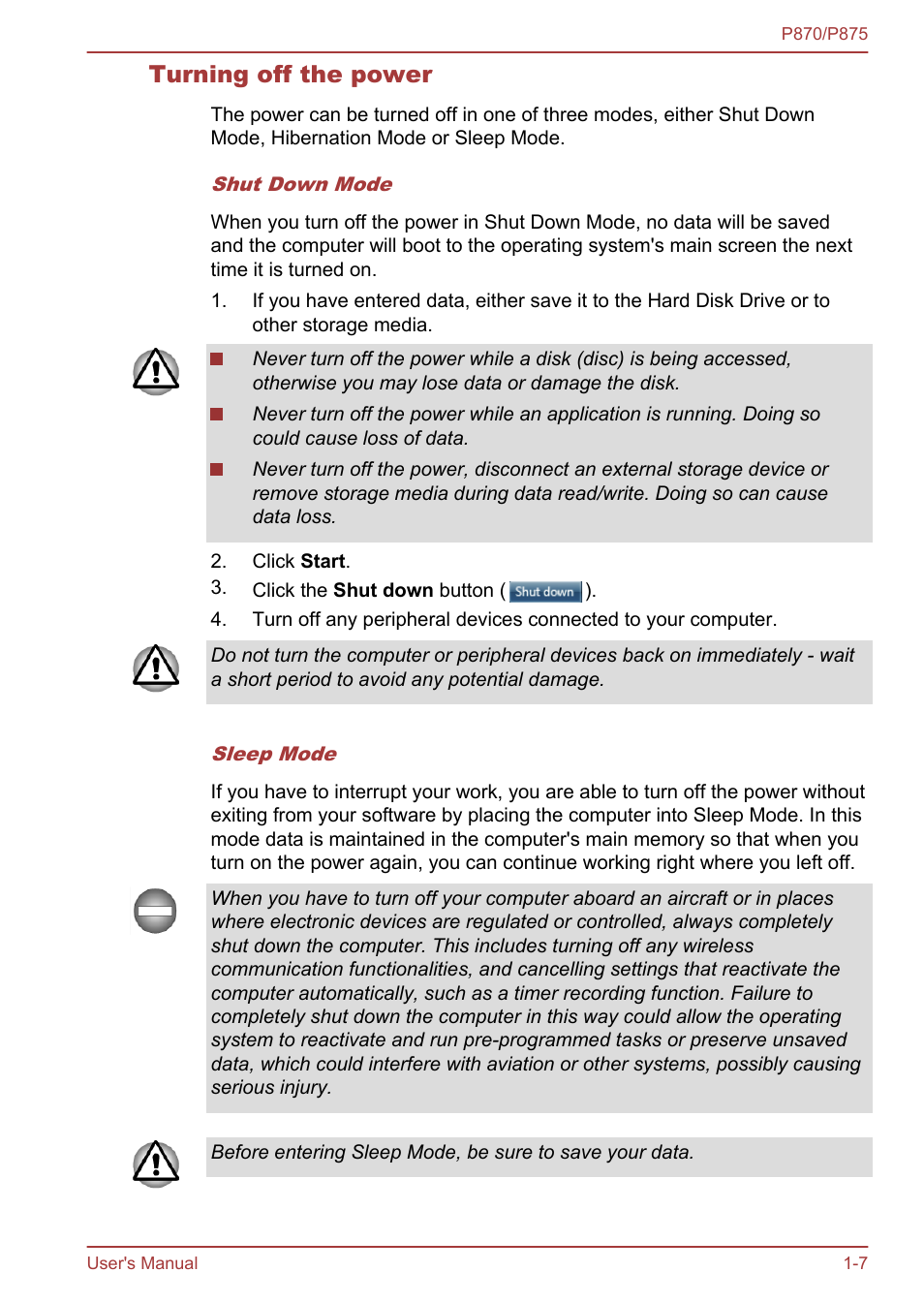 Turning off the power | Toshiba Satellite P875 User Manual | Page 24 / 167