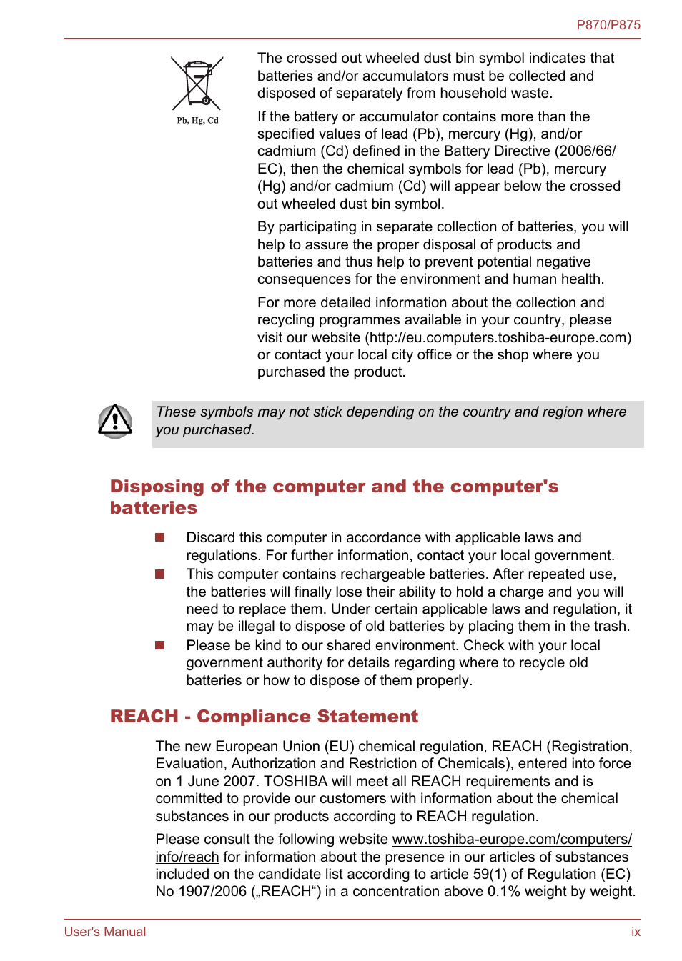 Toshiba Satellite P875 User Manual | Page 9 / 167