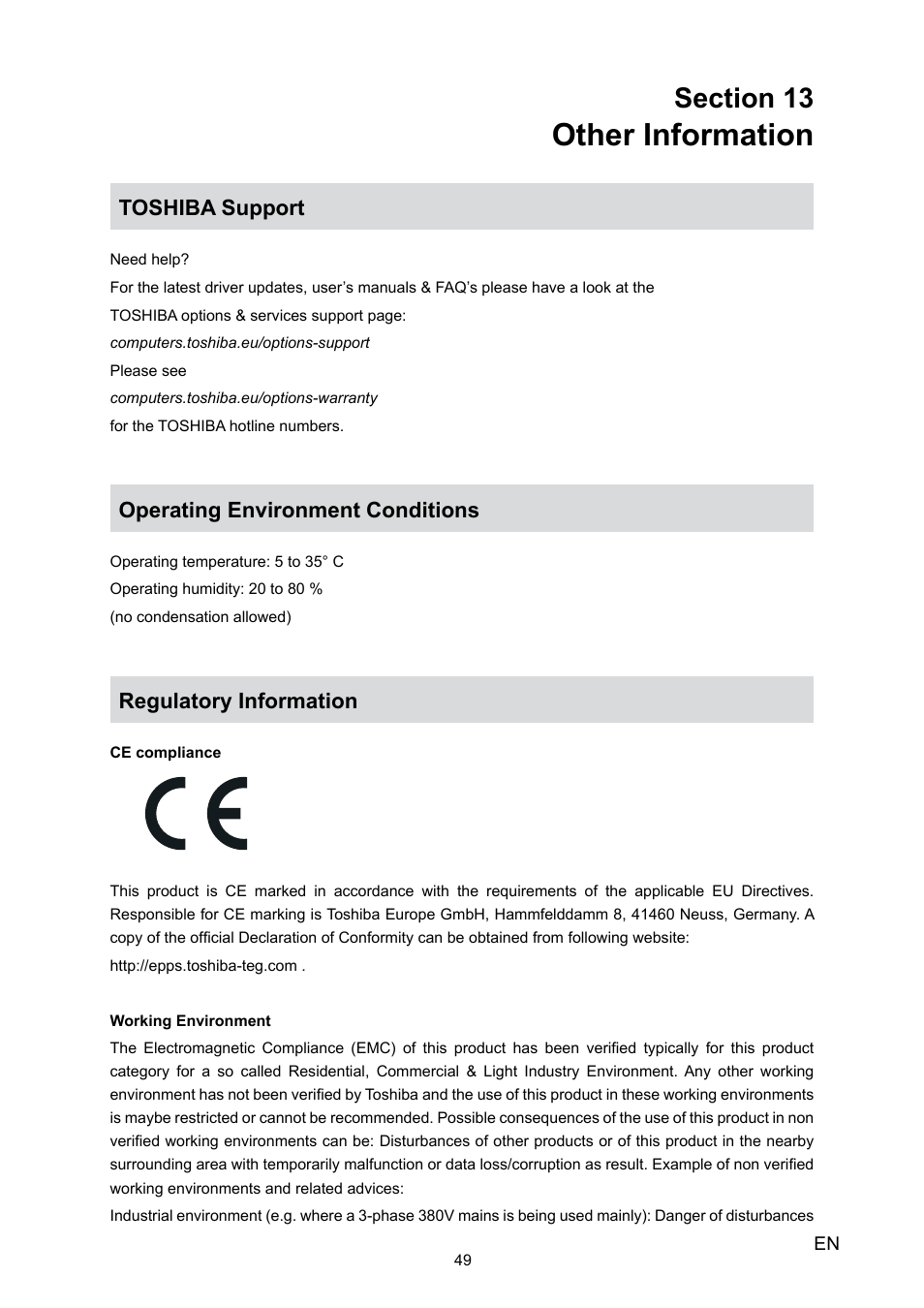 Other information | Toshiba Camileo X100 User Manual | Page 49 / 52