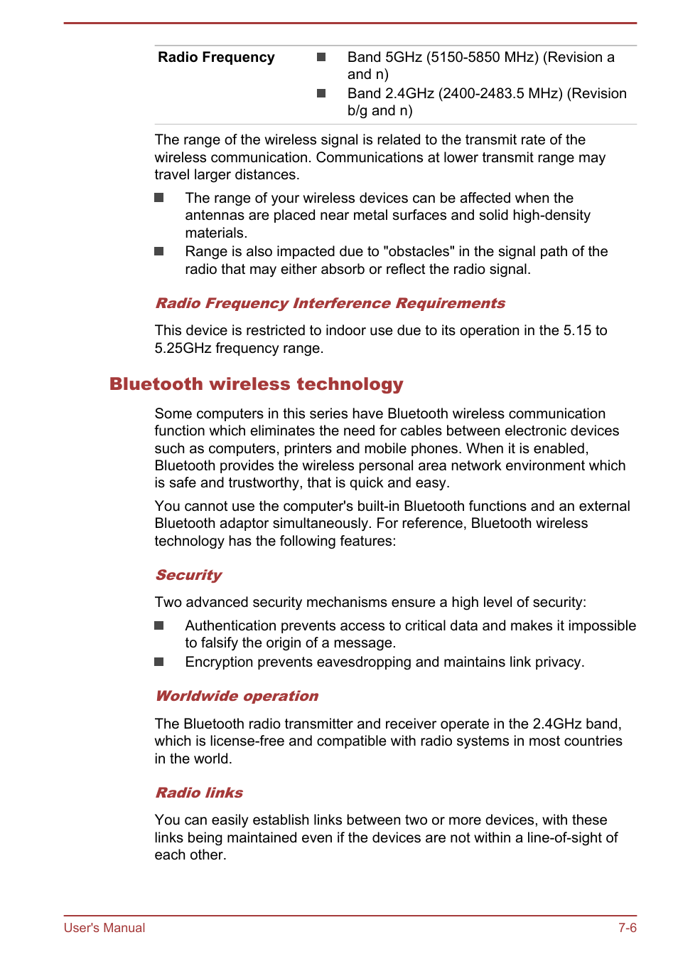 Bluetooth wireless technology | Toshiba WT310-K User Manual | Page 117 / 131