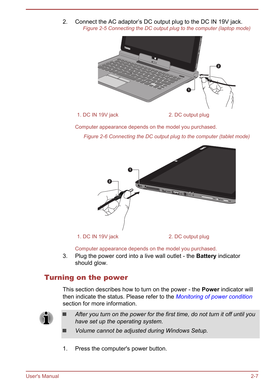 Turning on the power | Toshiba WT310-K User Manual | Page 26 / 131