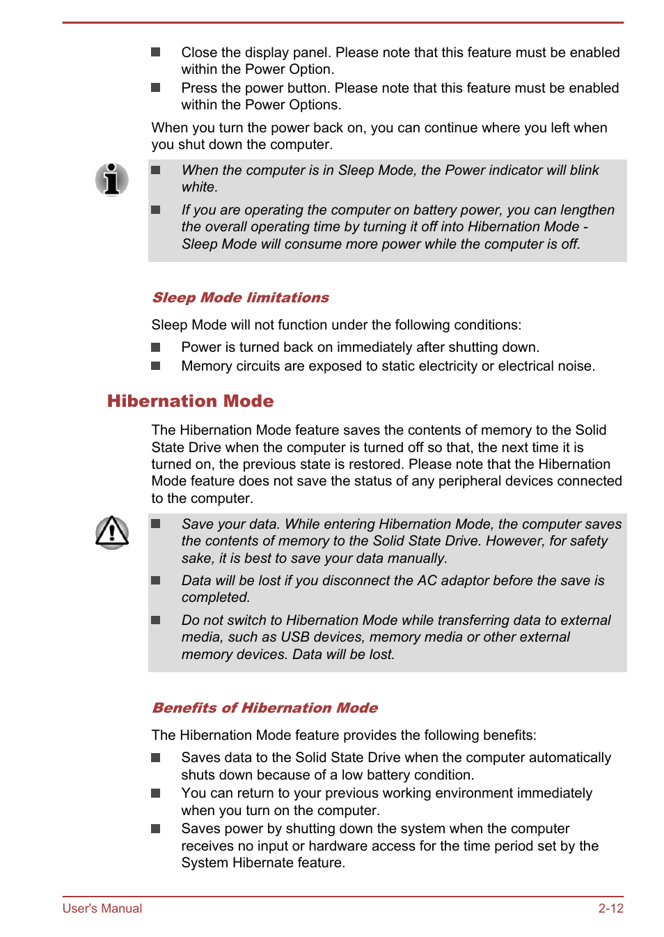 Hibernation mode | Toshiba WT310-K User Manual | Page 31 / 131