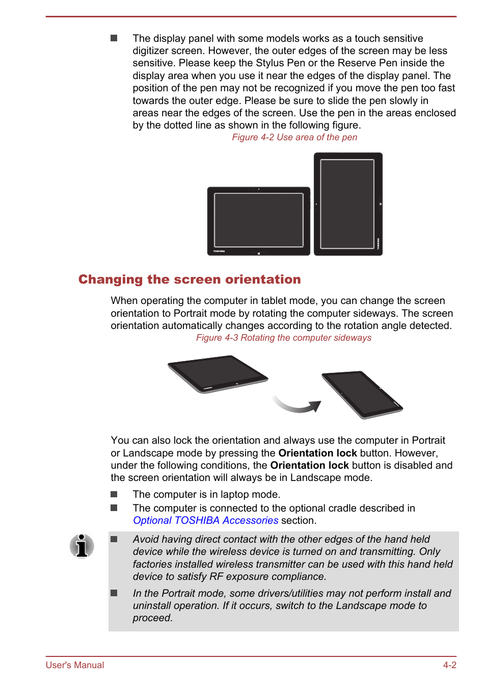 Changing the screen orientation | Toshiba WT310-K User Manual | Page 50 / 131