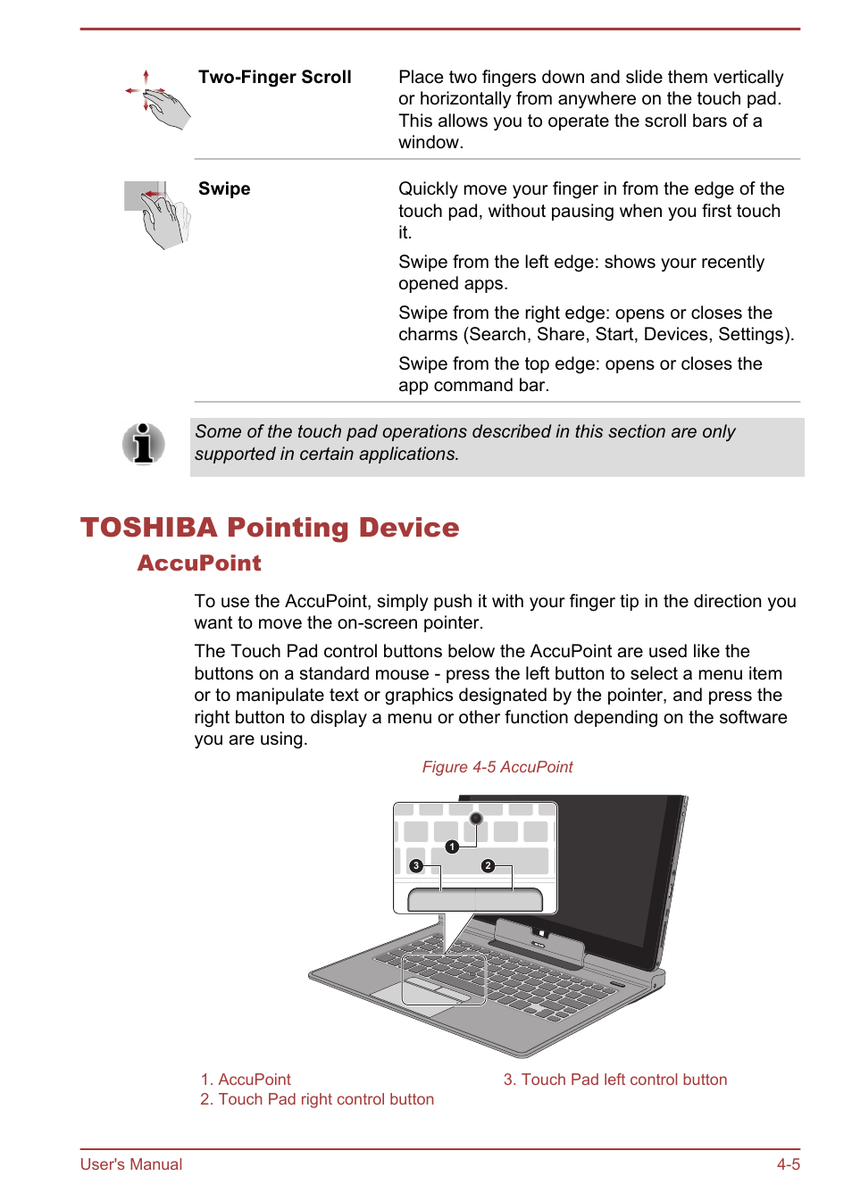 Toshiba pointing device, Accupoint, Toshiba pointing device -5 | Toshiba WT310-K User Manual | Page 53 / 131