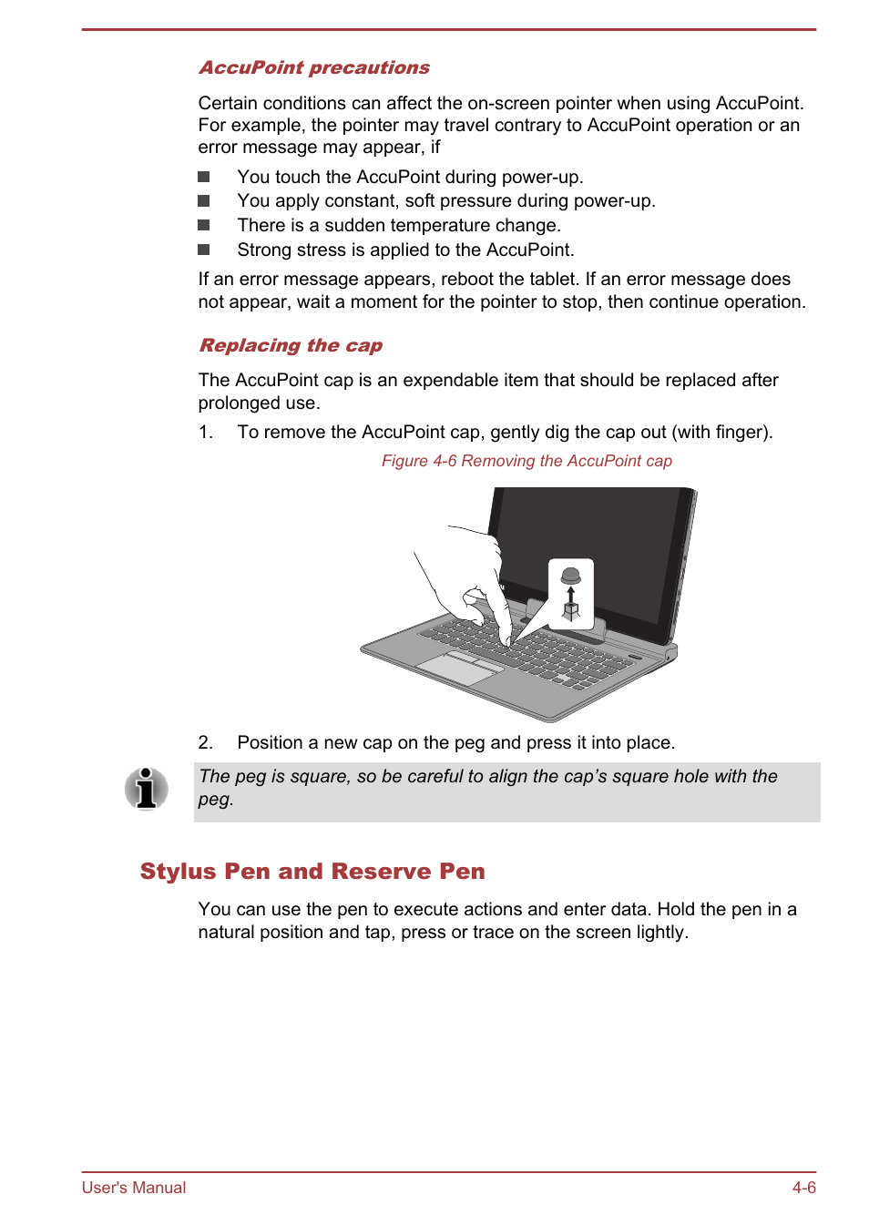 Stylus pen and reserve pen | Toshiba WT310-K User Manual | Page 54 / 131