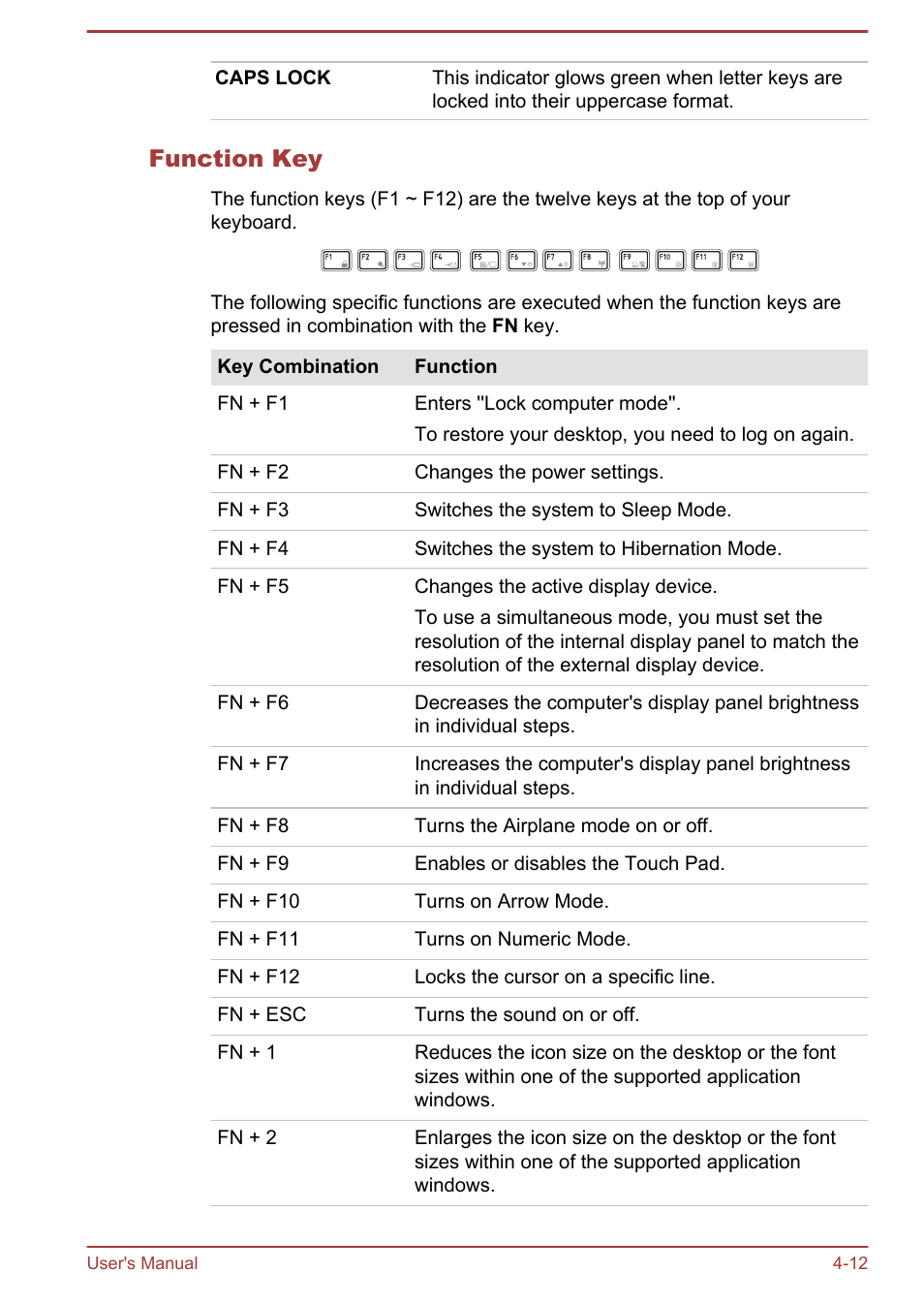 Function key | Toshiba WT310-K User Manual | Page 60 / 131