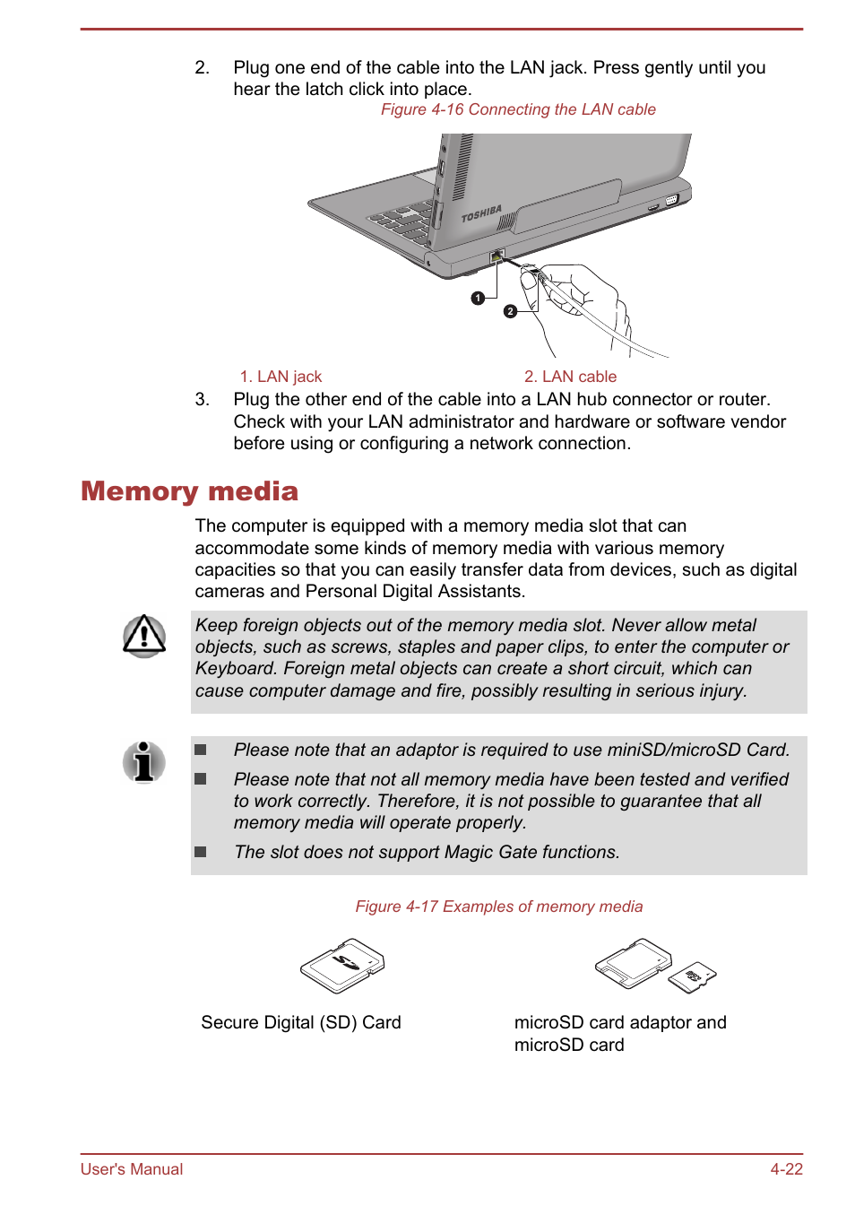 Memory media, Memory media -22 | Toshiba WT310-K User Manual | Page 70 / 131