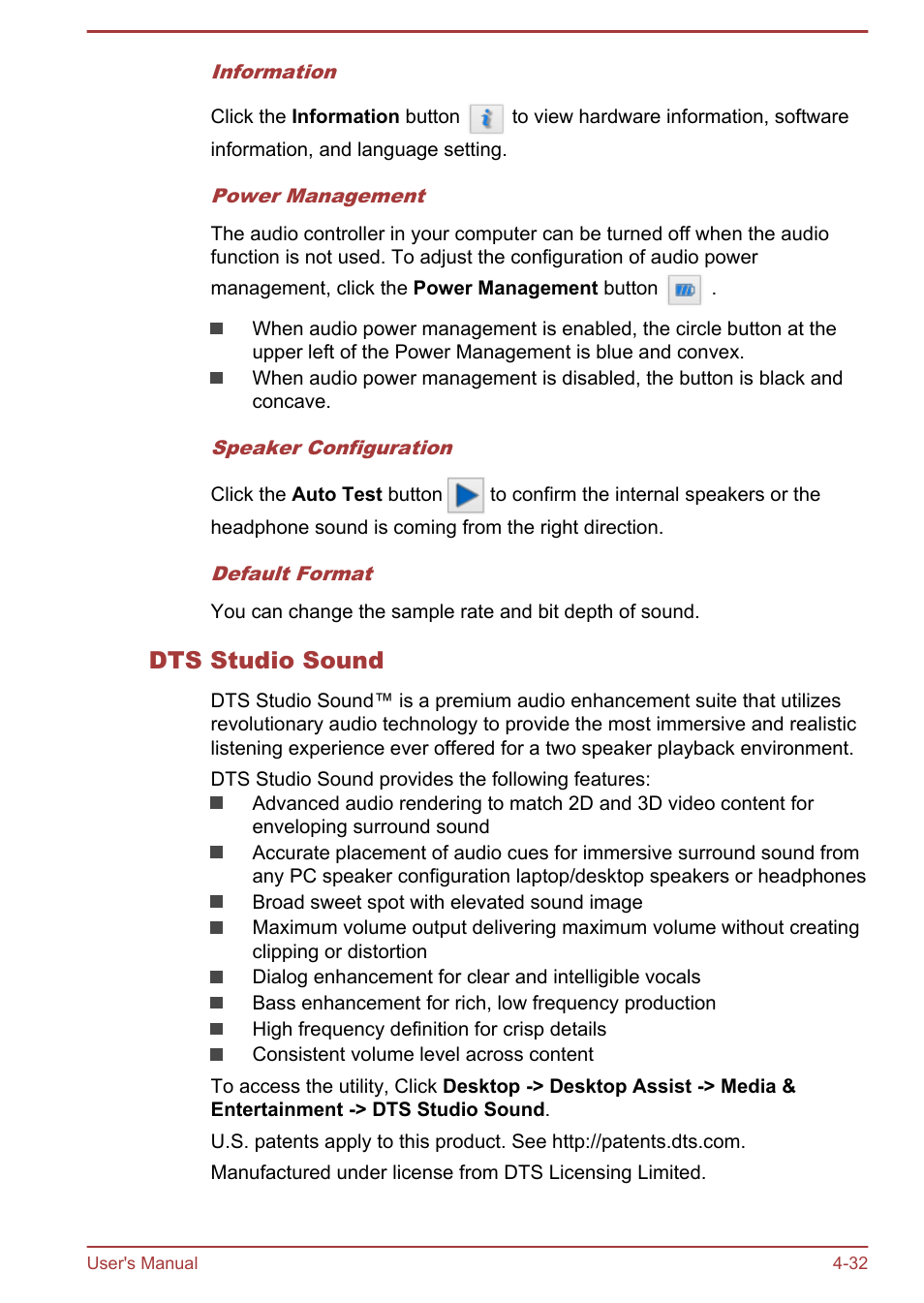 Dts studio sound | Toshiba WT310-K User Manual | Page 80 / 131