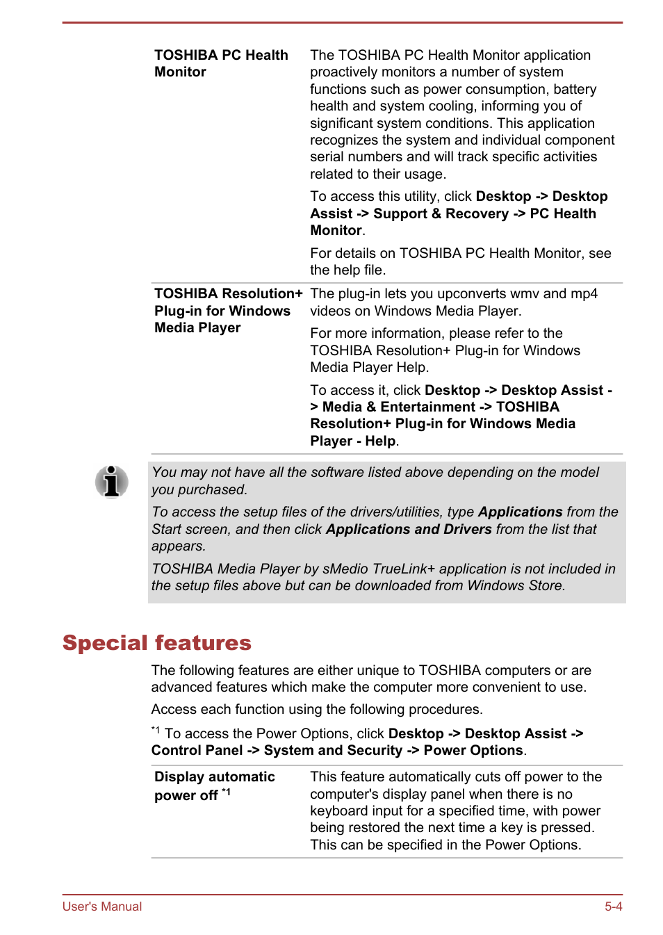 Special features, Special features -4 | Toshiba WT310-K User Manual | Page 85 / 131