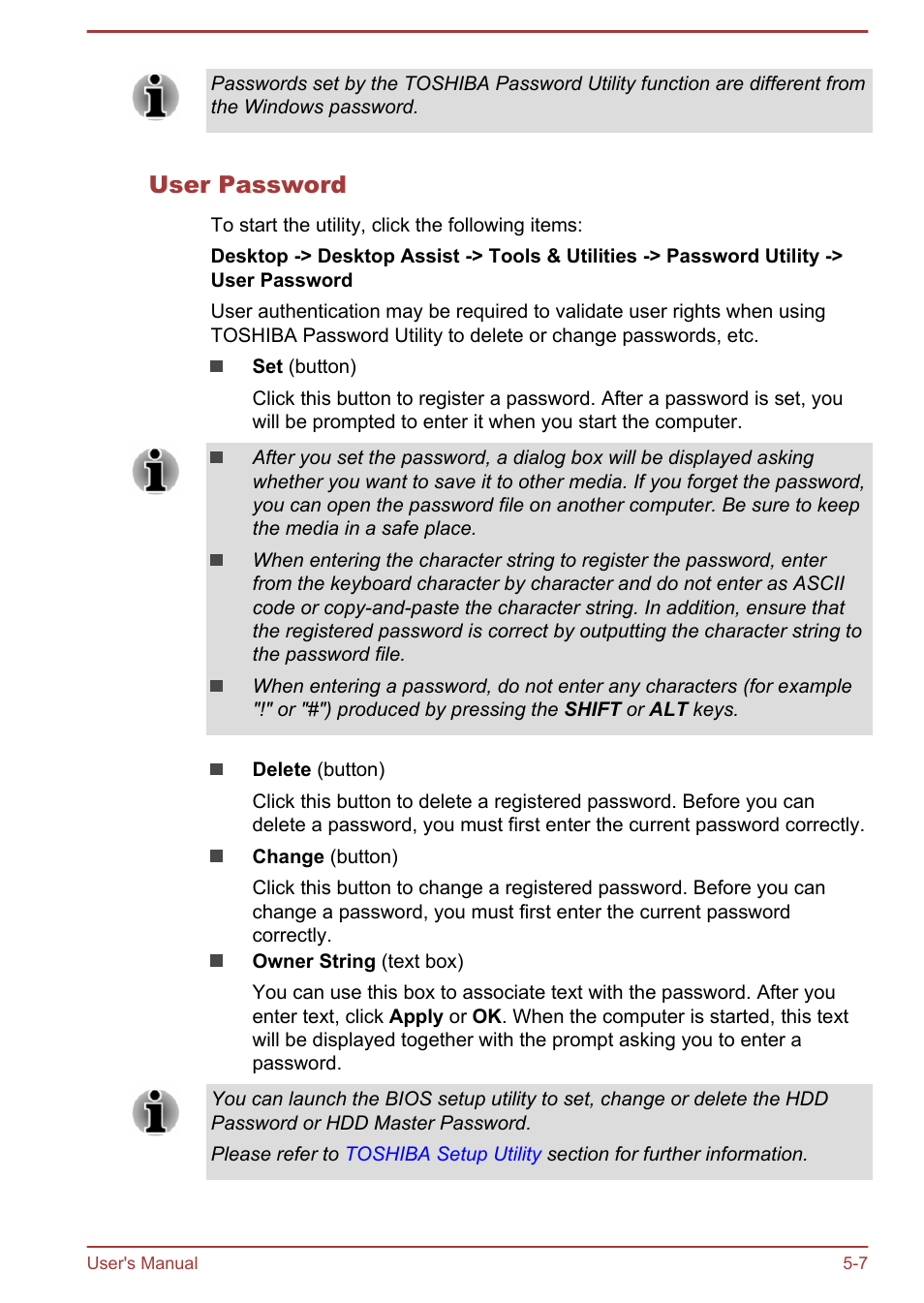 User password | Toshiba WT310-K User Manual | Page 88 / 131