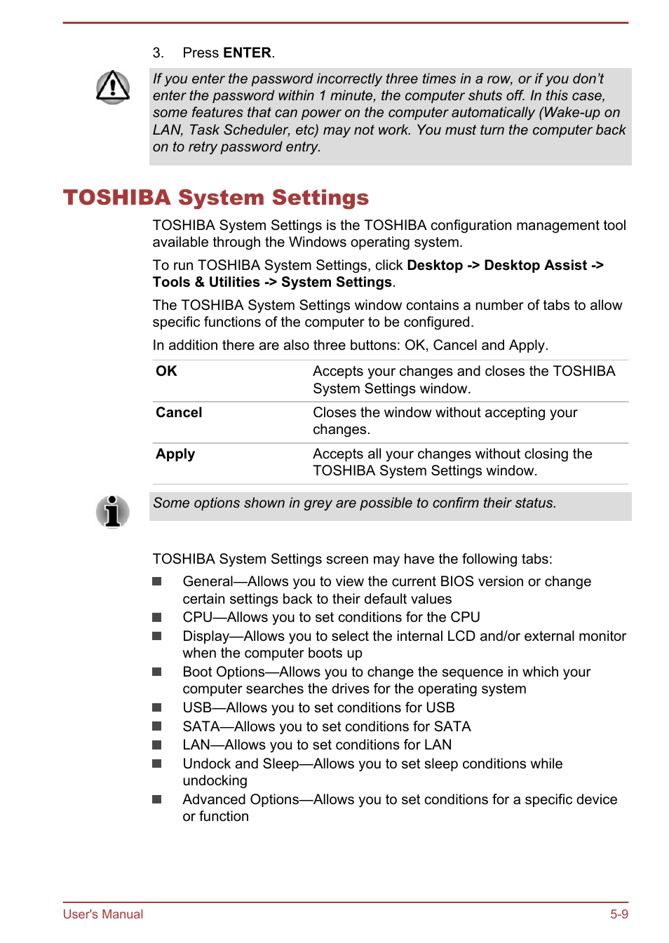 Toshiba system settings, Toshiba system settings -9 | Toshiba WT310-K User Manual | Page 90 / 131