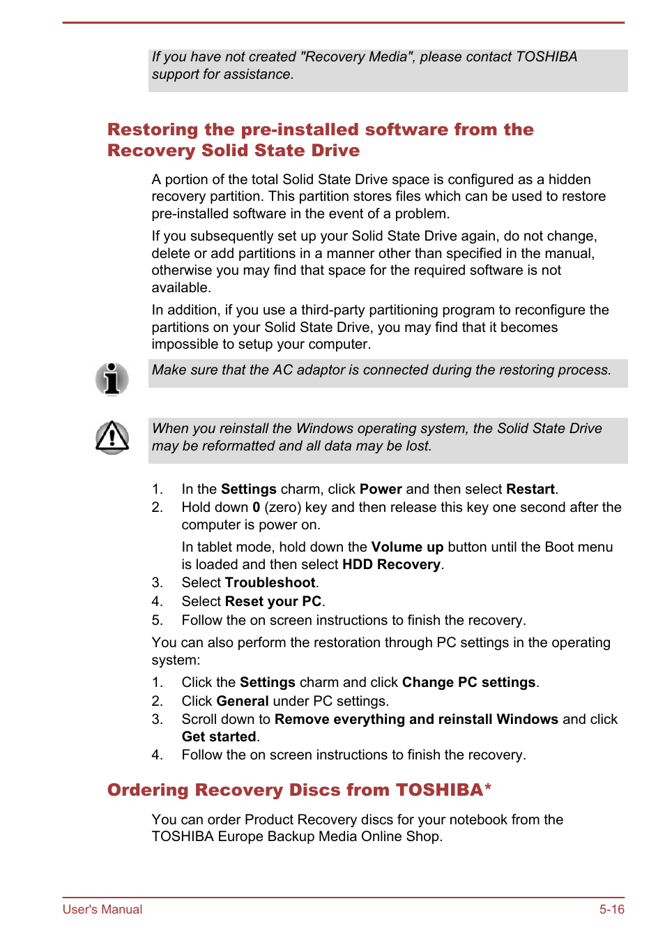 Ordering recovery discs from toshiba | Toshiba WT310-K User Manual | Page 97 / 131