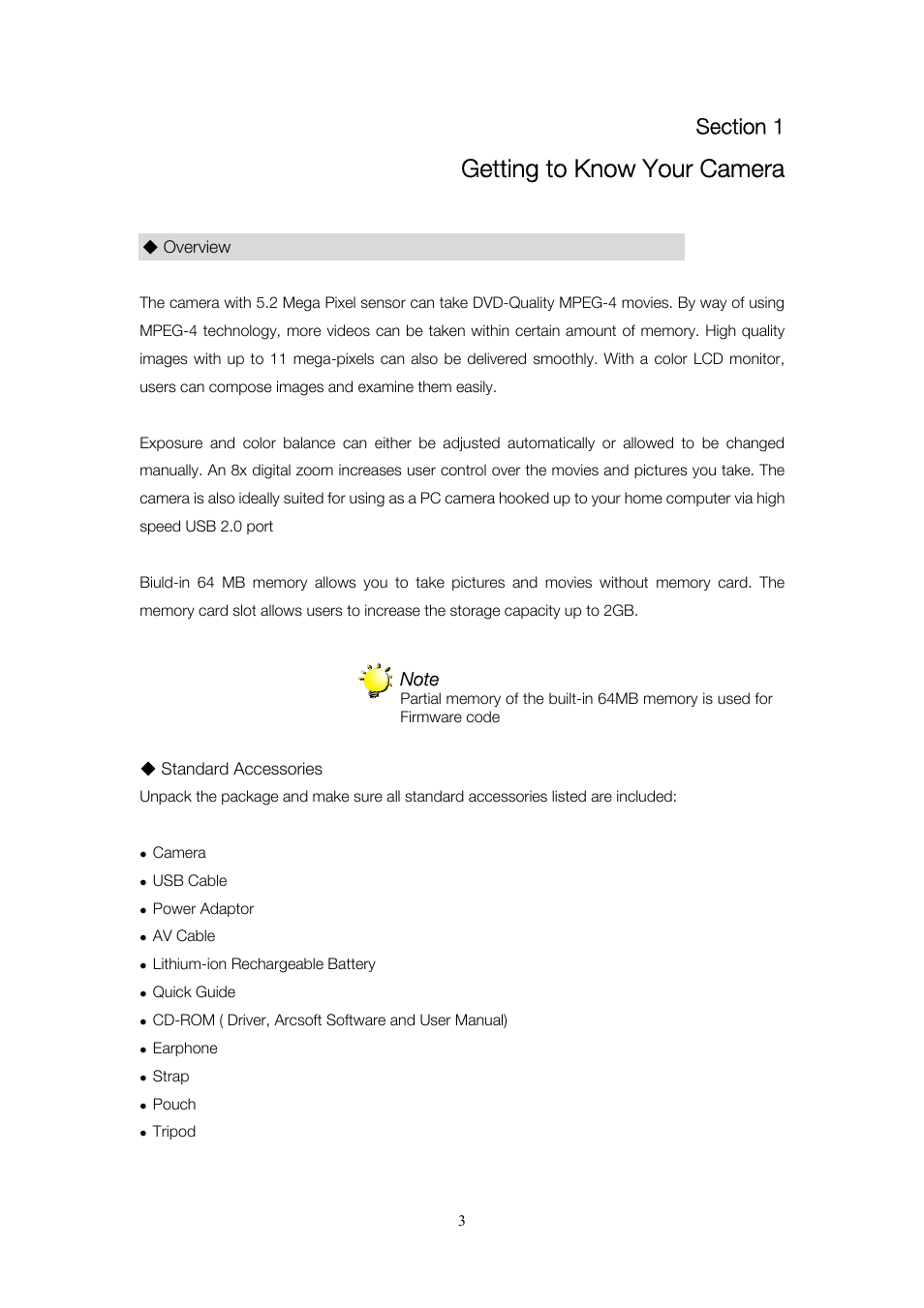 Getting to know your camera | Toshiba Camileo User Manual | Page 3 / 61