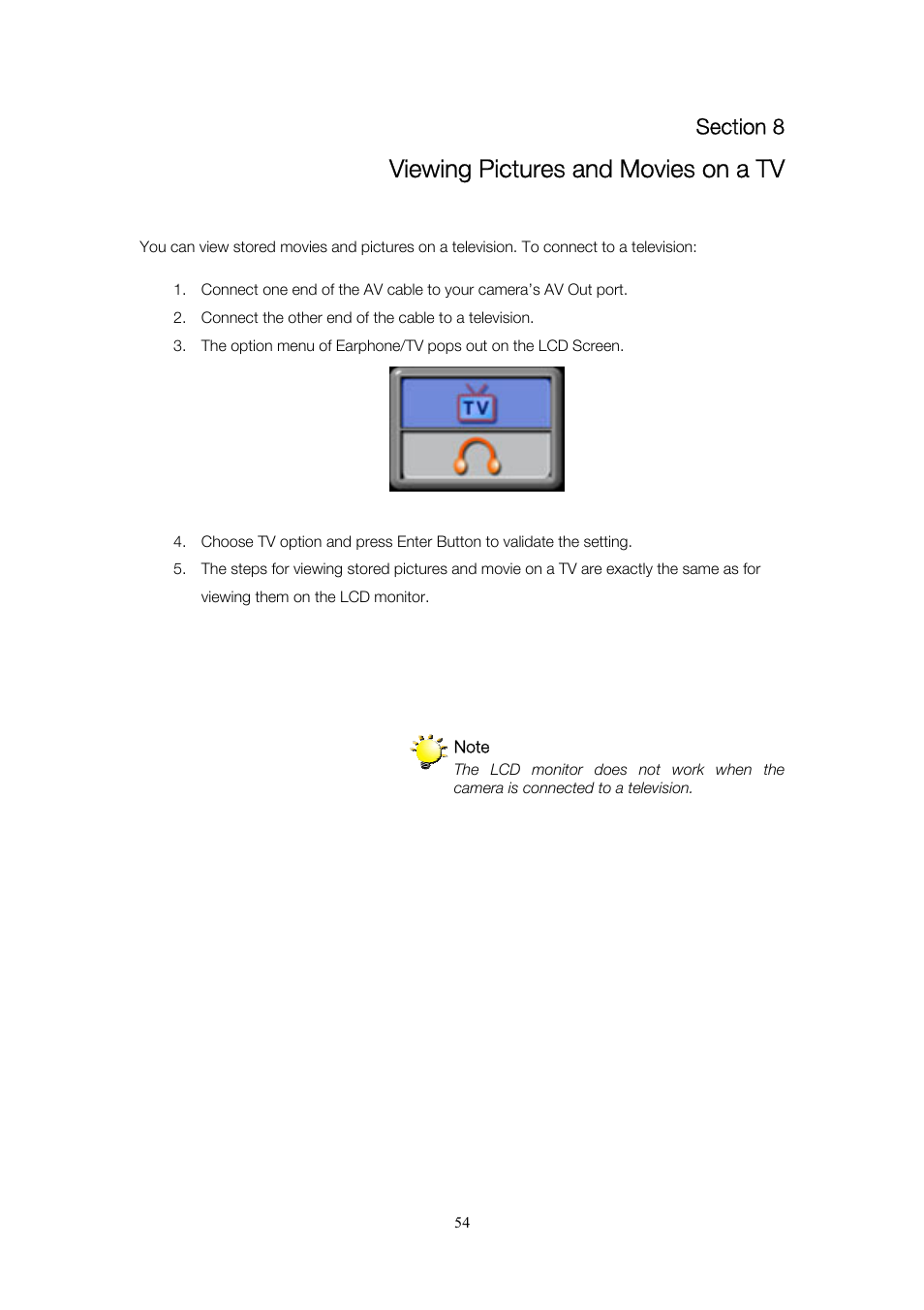 Viewing pictures and movies on a tv | Toshiba Camileo User Manual | Page 54 / 61