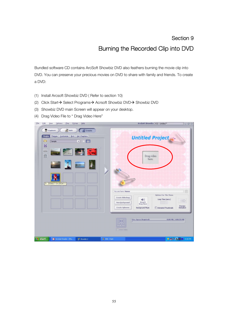 Burning the recorded clip into dvd | Toshiba Camileo User Manual | Page 55 / 61