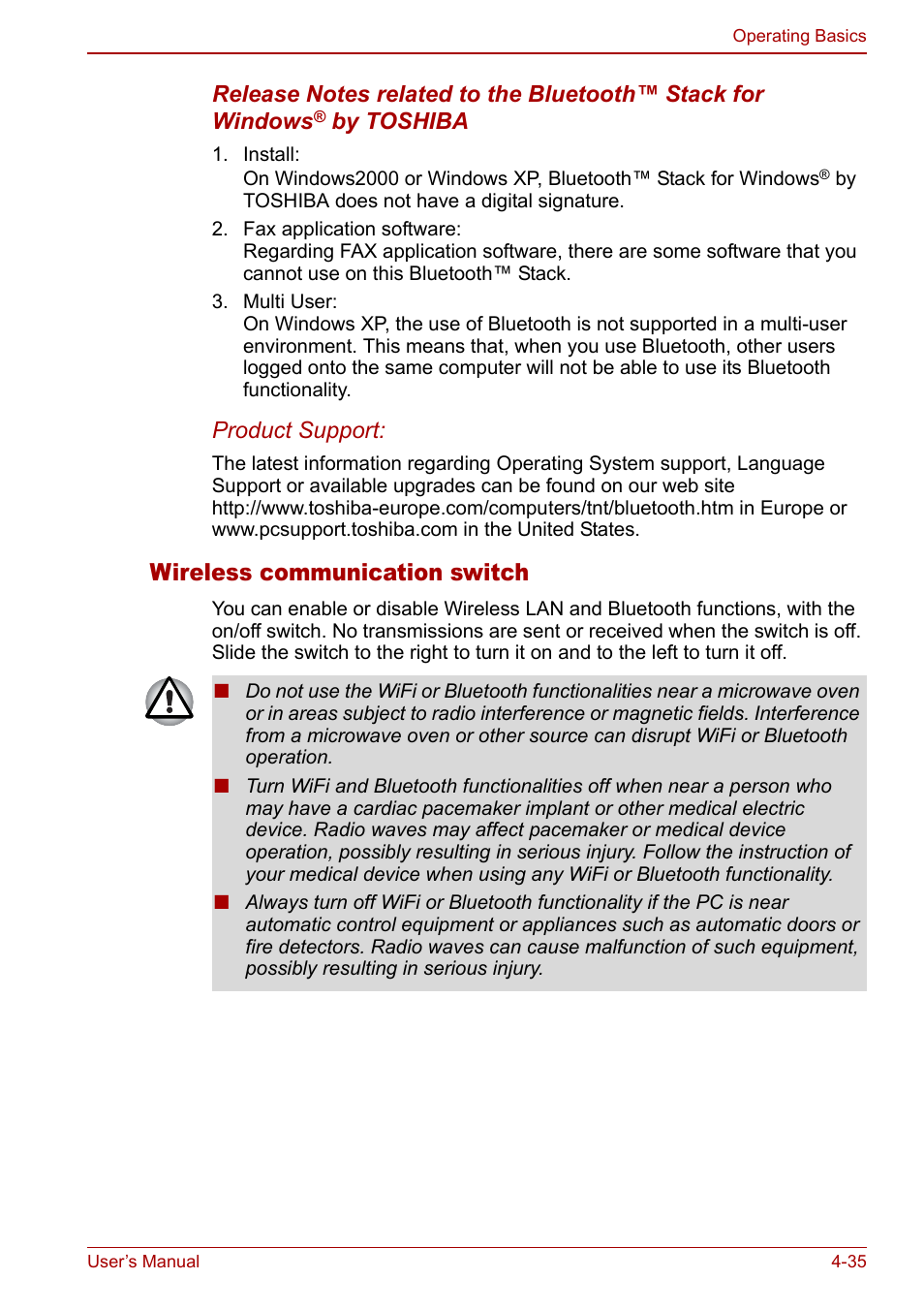 Wireless communication switch | Toshiba Satellite Pro U200 User Manual | Page 103 / 236