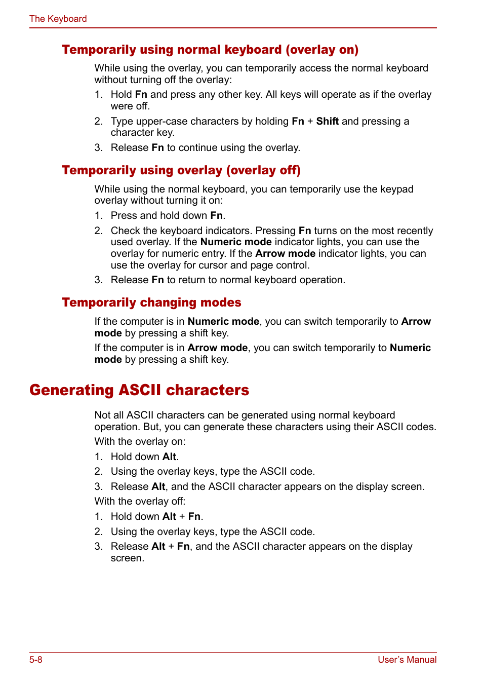 Generating ascii characters, Generating ascii characters -8 | Toshiba Satellite Pro U200 User Manual | Page 118 / 236