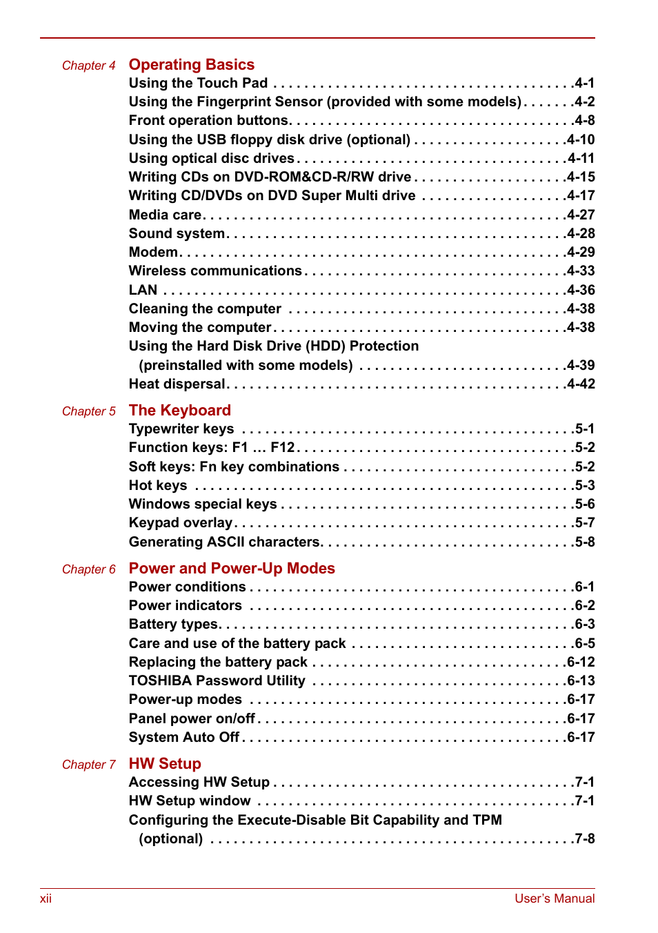 Toshiba Satellite Pro U200 User Manual | Page 12 / 236