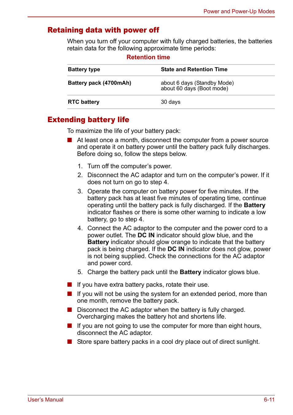 Retaining data with power off, Extending battery life | Toshiba Satellite Pro U200 User Manual | Page 129 / 236