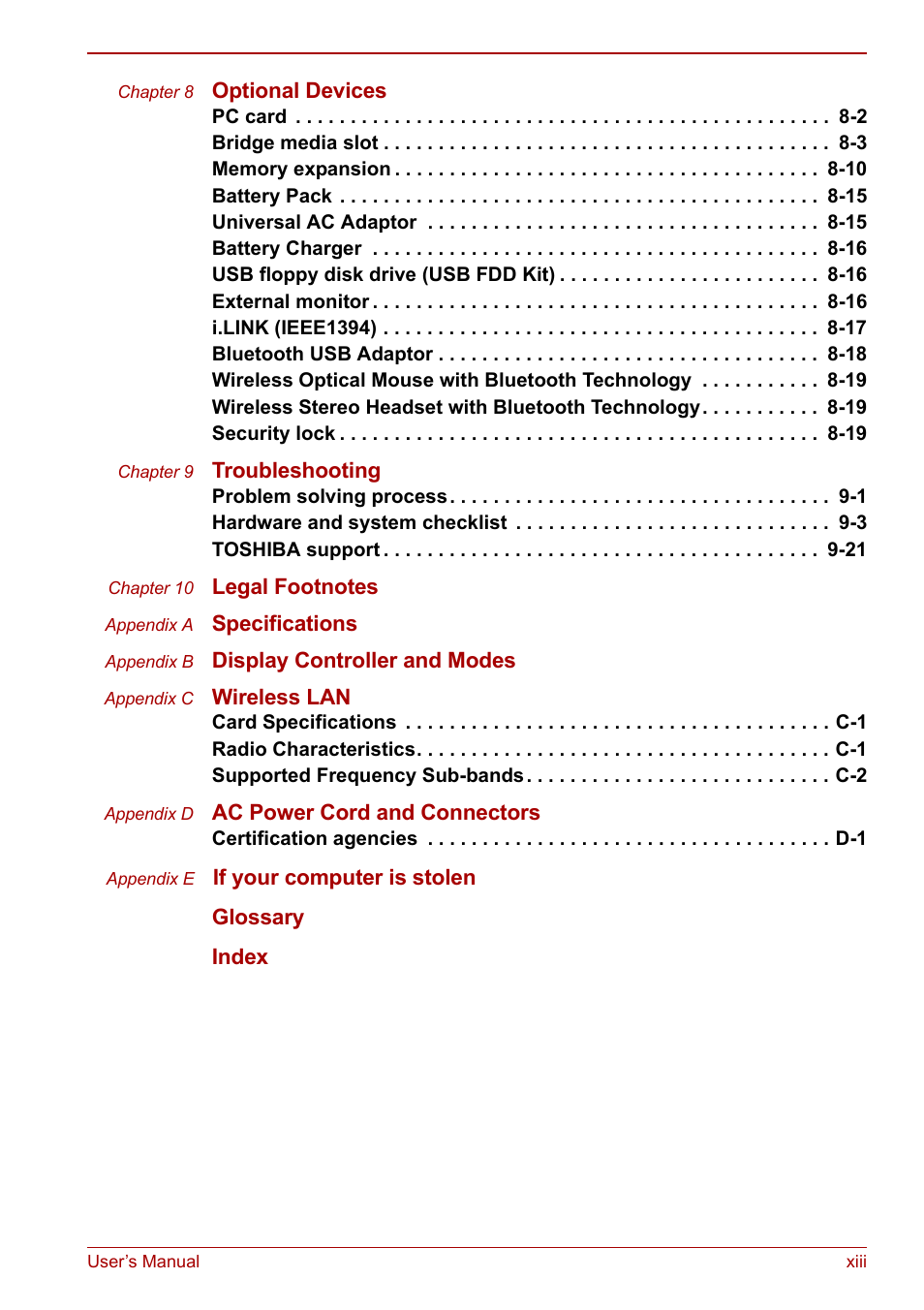 Toshiba Satellite Pro U200 User Manual | Page 13 / 236