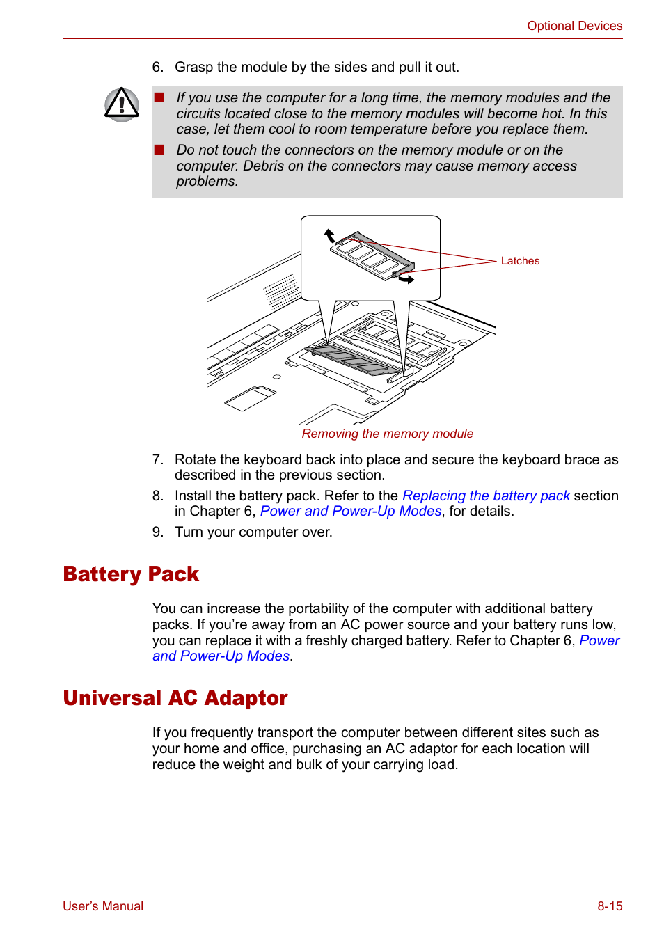 Battery pack, Universal ac adaptor, Battery pack -15 universal ac adaptor -15 | Toshiba Satellite Pro U200 User Manual | Page 163 / 236