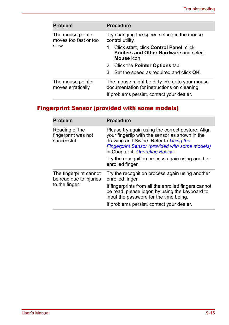 Fingerprint sensor (provided with some models) | Toshiba Satellite Pro U200 User Manual | Page 183 / 236