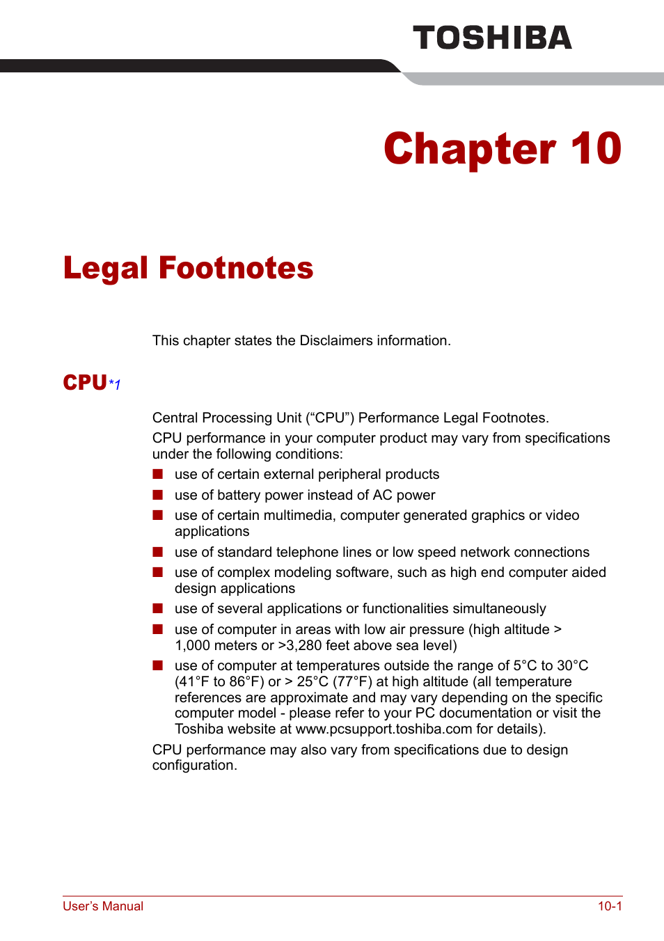 Chapter 10 - legal footnotes, Chapter 10, Legal footnotes | Toshiba Satellite Pro U200 User Manual | Page 191 / 236