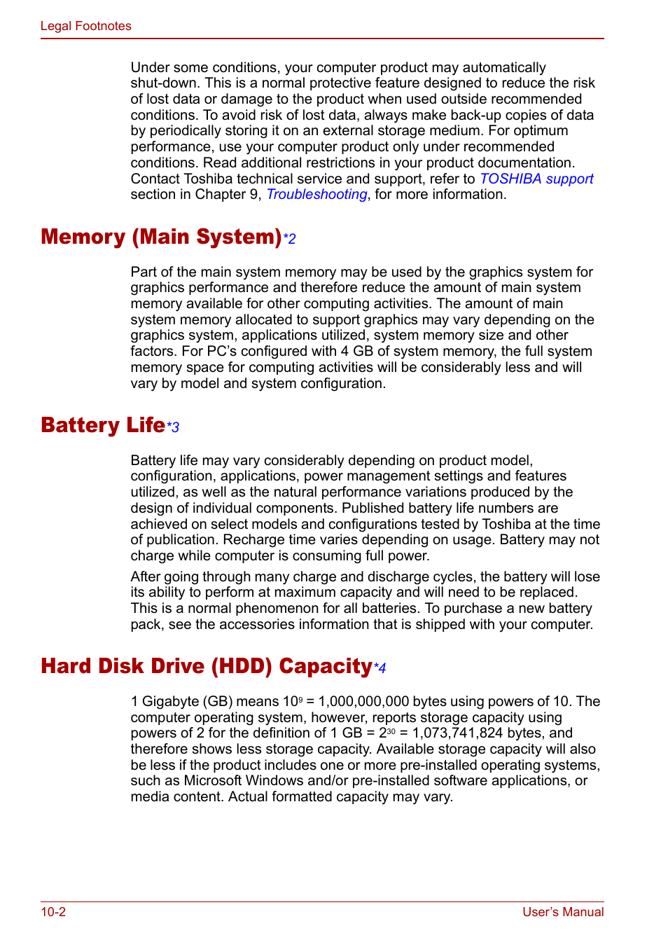 System)), Battery lif e, Hard disk drive (hdd) ca pacity | Toshiba Satellite Pro U200 User Manual | Page 192 / 236