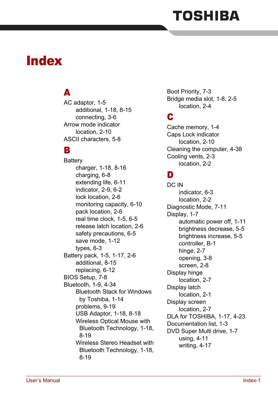 Index | Toshiba Satellite Pro U200 User Manual | Page 231 / 236