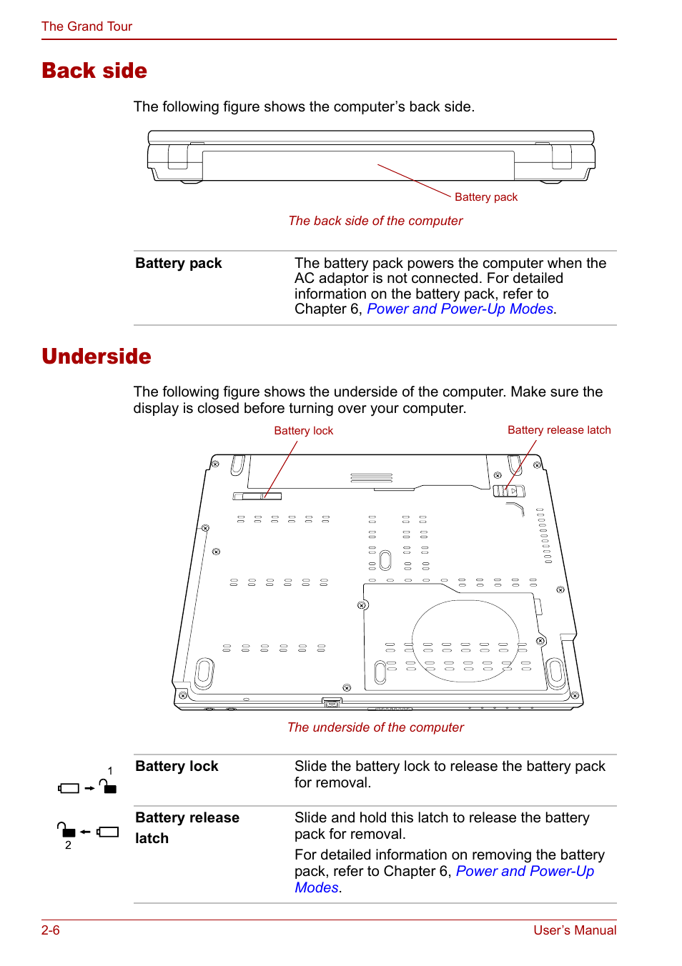 Back side, Underside, Back side -6 underside -6 | Toshiba Satellite Pro U200 User Manual | Page 44 / 236
