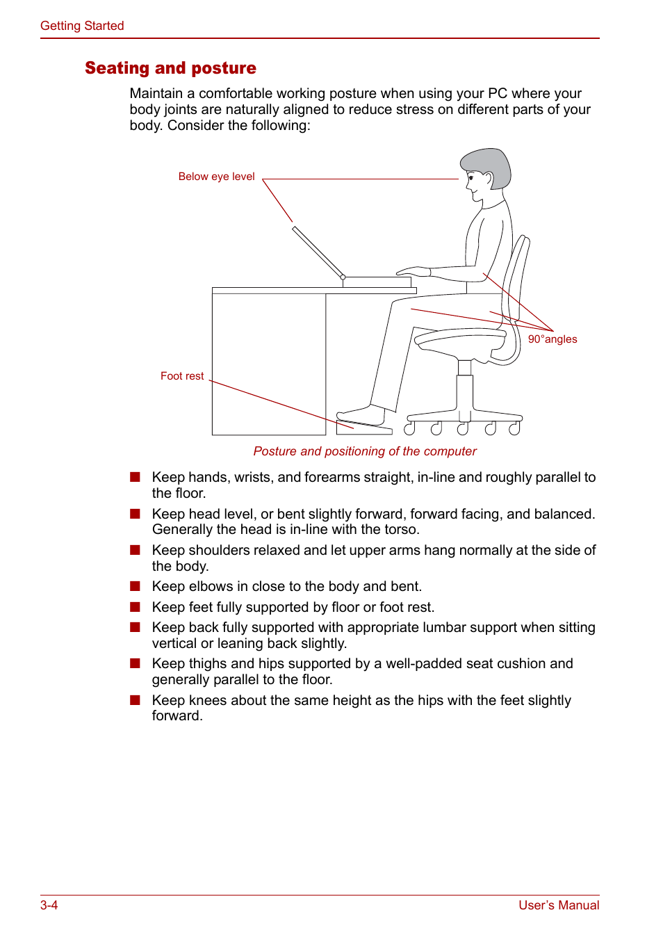 Seating and posture | Toshiba Satellite Pro U200 User Manual | Page 56 / 236