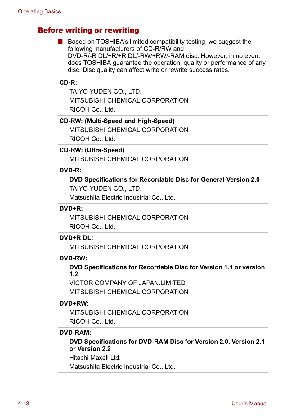 Before writing or rewriting | Toshiba Satellite Pro U200 User Manual | Page 86 / 236