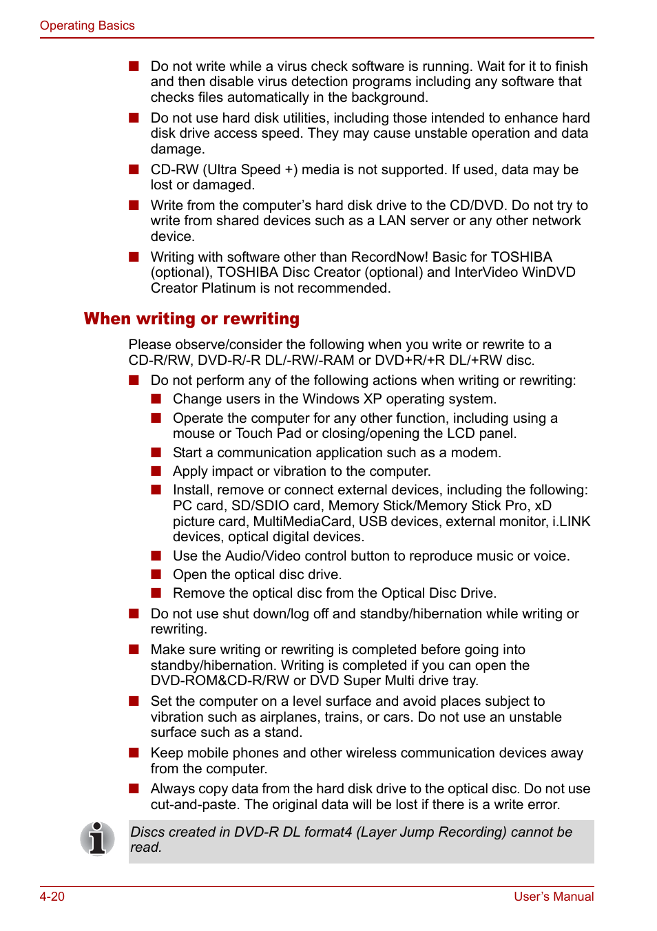 When writing or rewriting | Toshiba Satellite Pro U200 User Manual | Page 88 / 236
