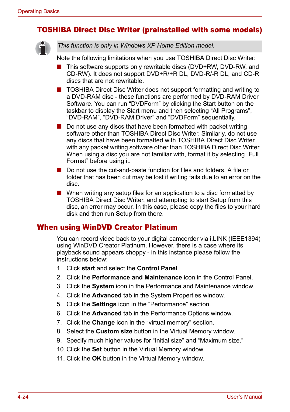 When using windvd creator platinum | Toshiba Satellite Pro U200 User Manual | Page 92 / 236