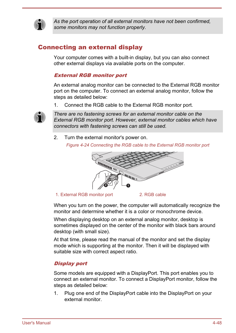 Connecting an external display | Toshiba Satellite Pro A50-A User Manual | Page 100 / 165