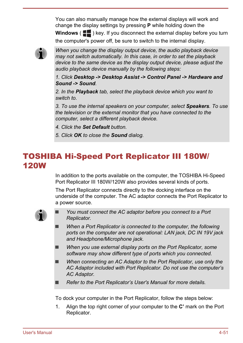 Toshiba hi-speed port replicator iii 180w/120w, Toshiba hi-speed port replicator iii 180w/120w -51, Toshiba hi-speed port | Replicator iii 180w/120w | Toshiba Satellite Pro A50-A User Manual | Page 103 / 165