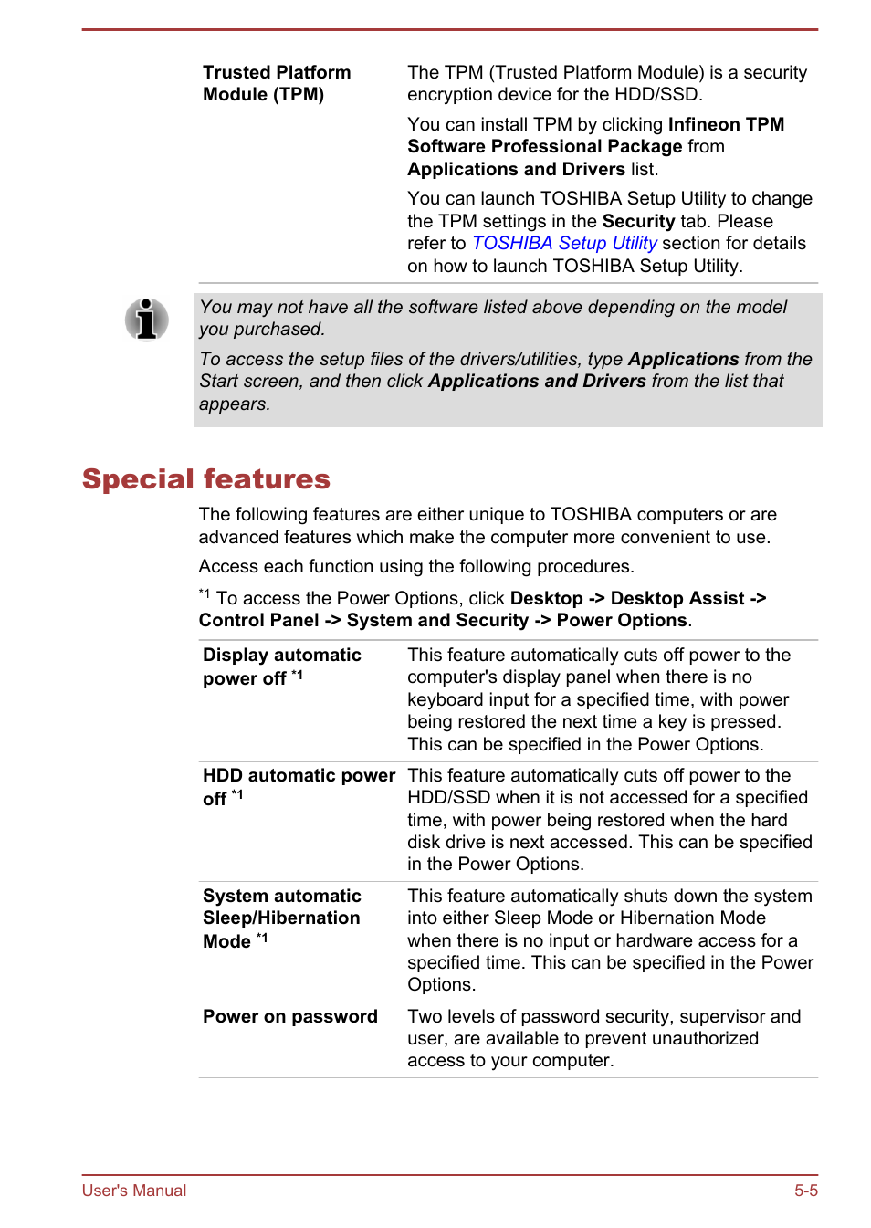 Special features, Special features -5 | Toshiba Satellite Pro A50-A User Manual | Page 113 / 165