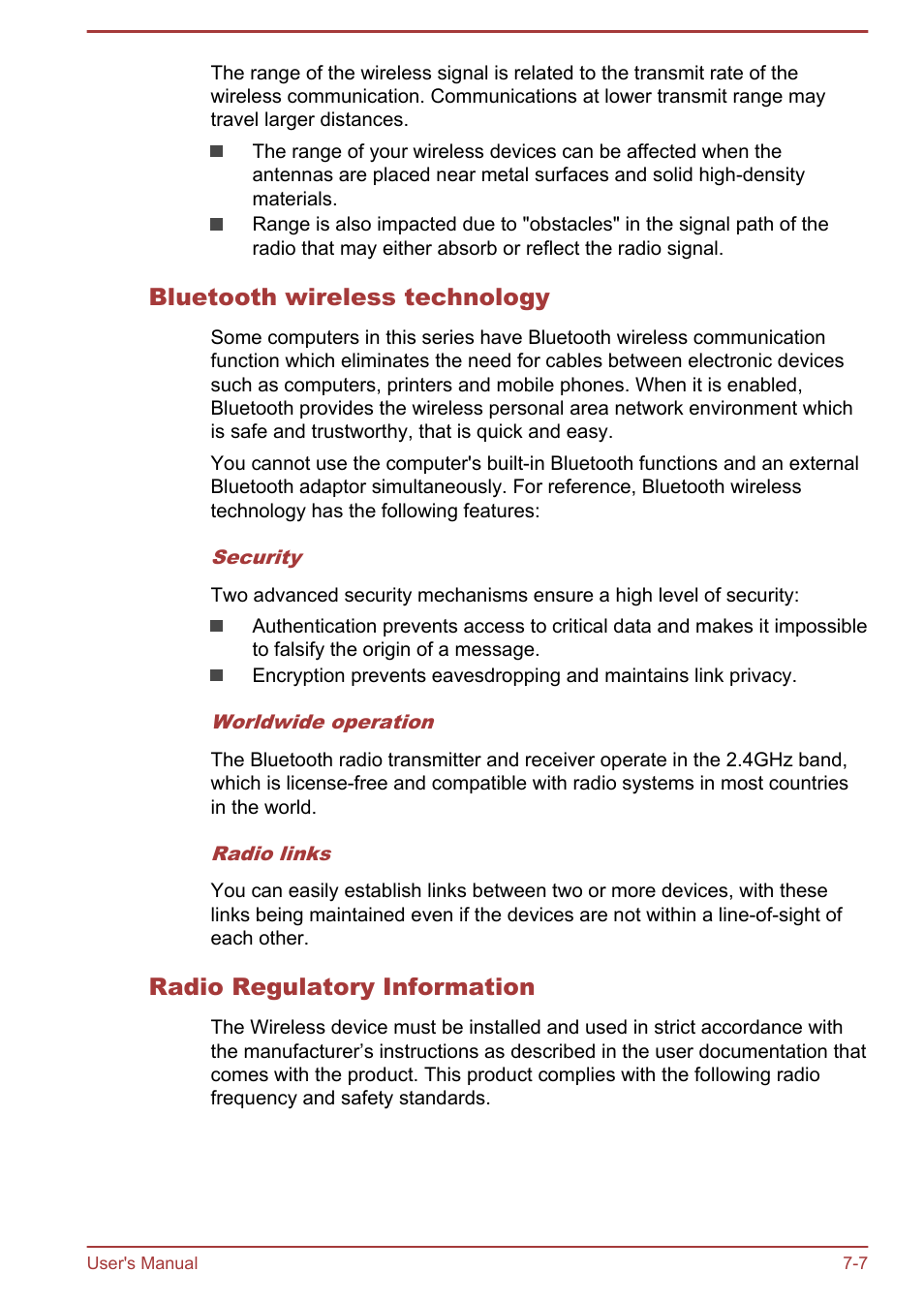 Bluetooth wireless technology, Radio regulatory information | Toshiba Satellite Pro A50-A User Manual | Page 151 / 165