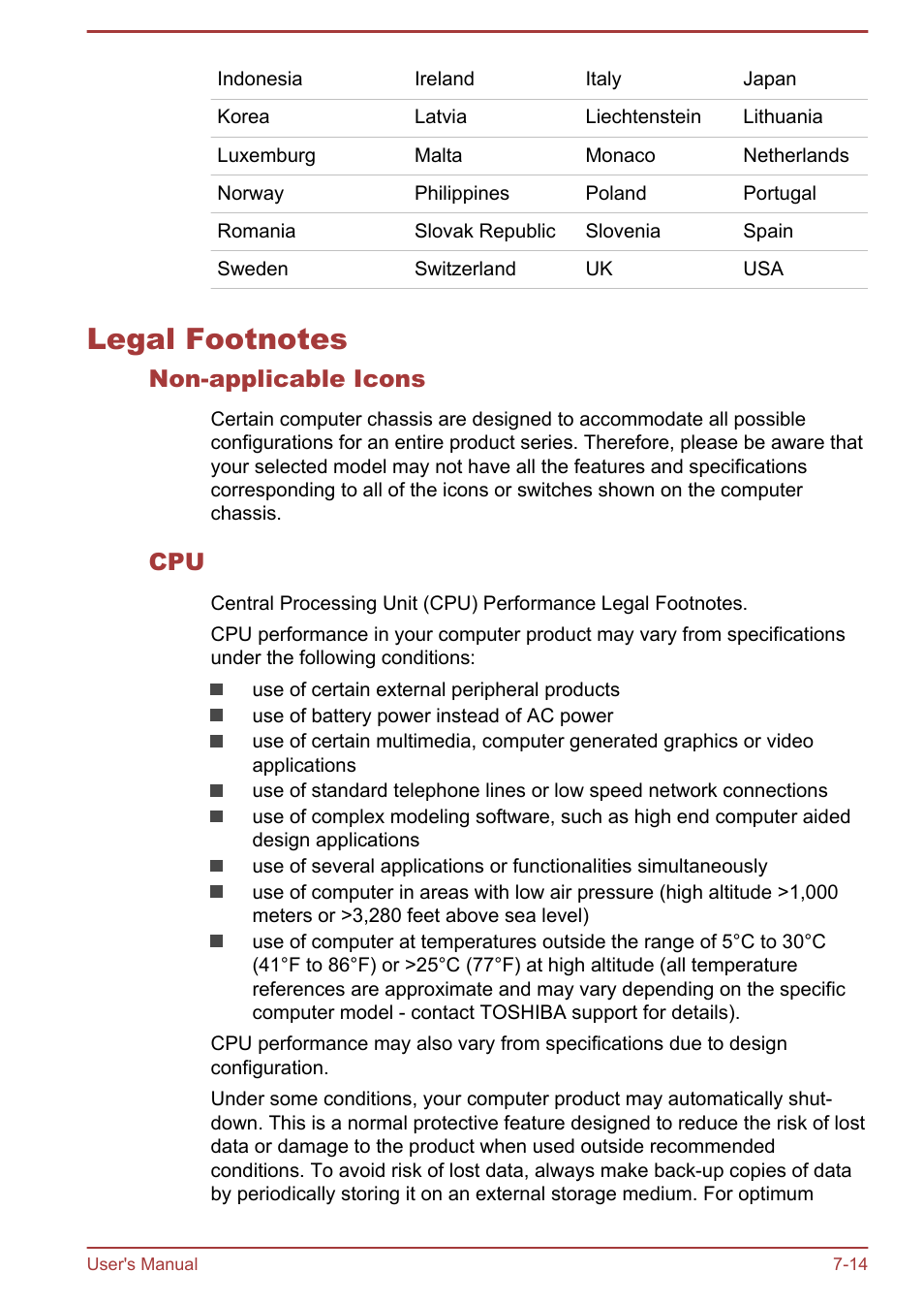 Legal footnotes, Non-applicable icons, Legal footnotes -14 | Section | Toshiba Satellite Pro A50-A User Manual | Page 158 / 165