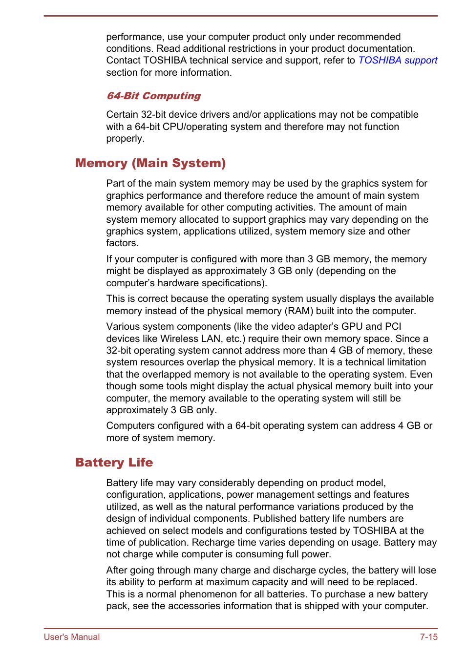 Memory (main system), Battery life | Toshiba Satellite Pro A50-A User Manual | Page 159 / 165