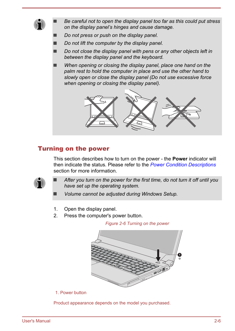 Turning on the power | Toshiba Satellite Pro A50-A User Manual | Page 28 / 165