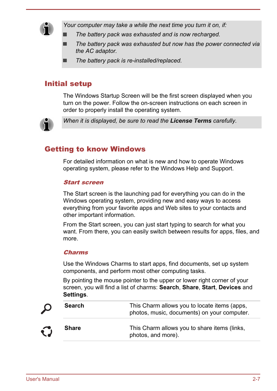 Initial setup, Getting to know windows | Toshiba Satellite Pro A50-A User Manual | Page 29 / 165