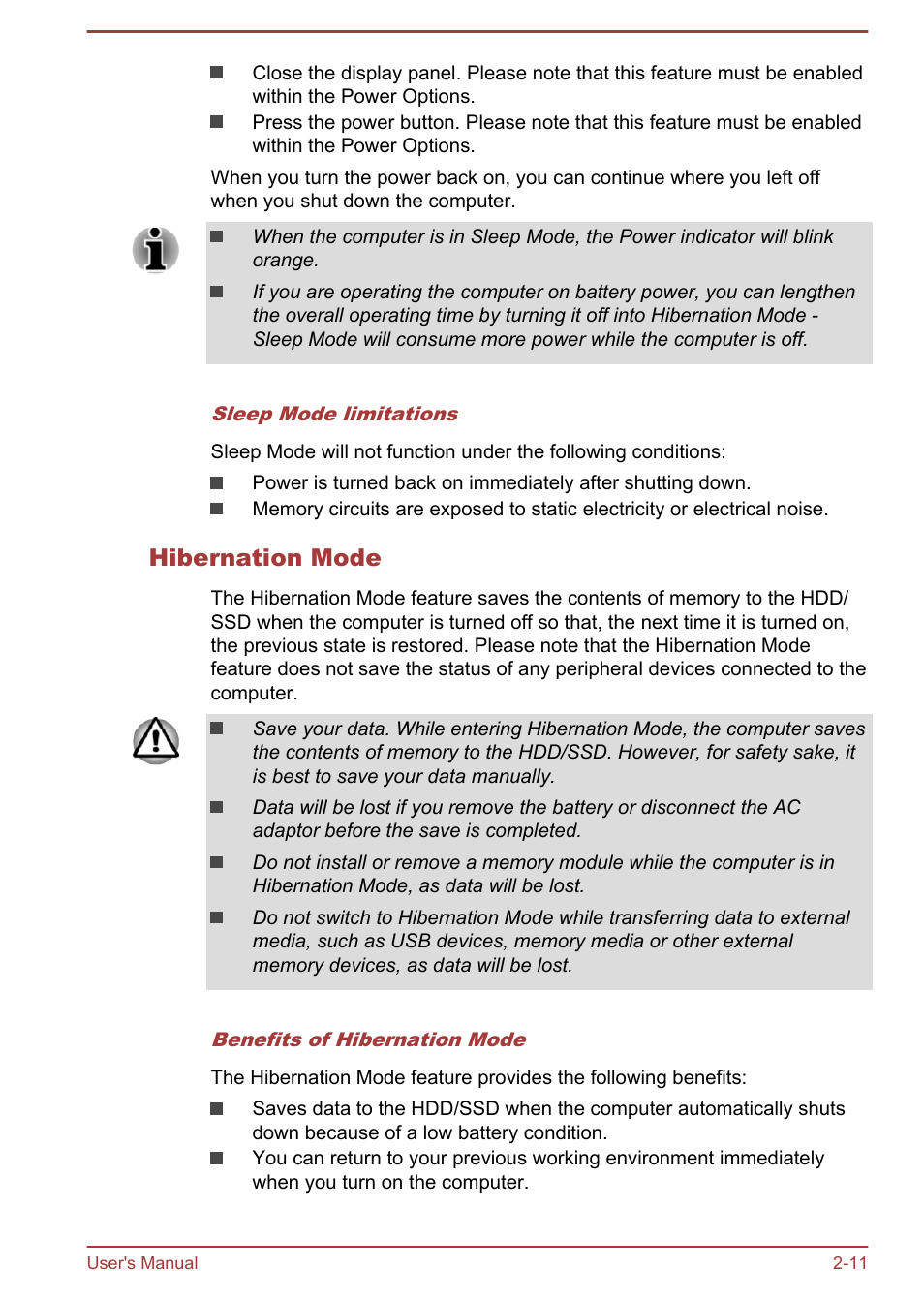 Hibernation mode | Toshiba Satellite Pro A50-A User Manual | Page 33 / 165