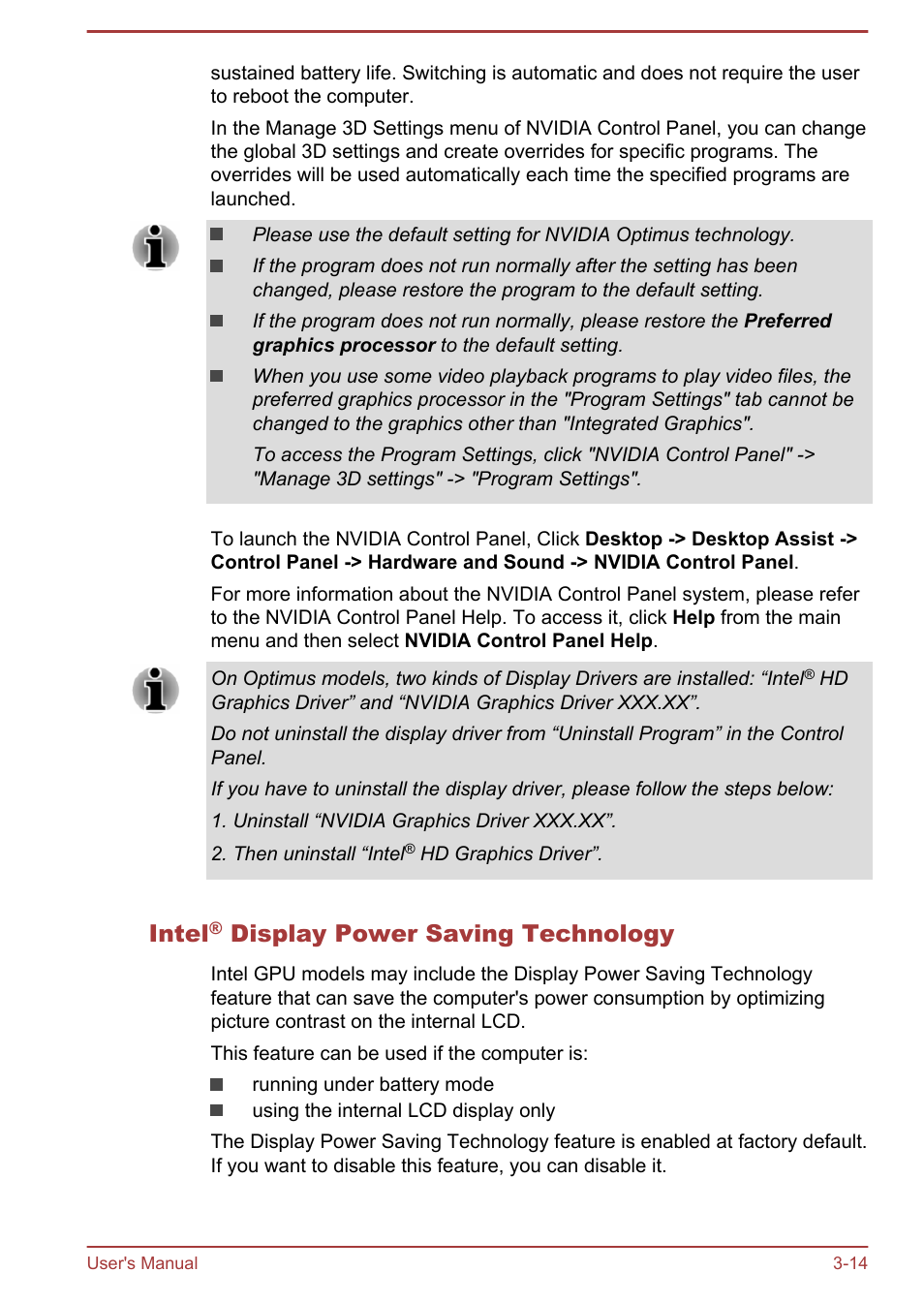 Intel® display power saving technology, Intel, Display power saving technology | Toshiba Satellite Pro A50-A User Manual | Page 48 / 165