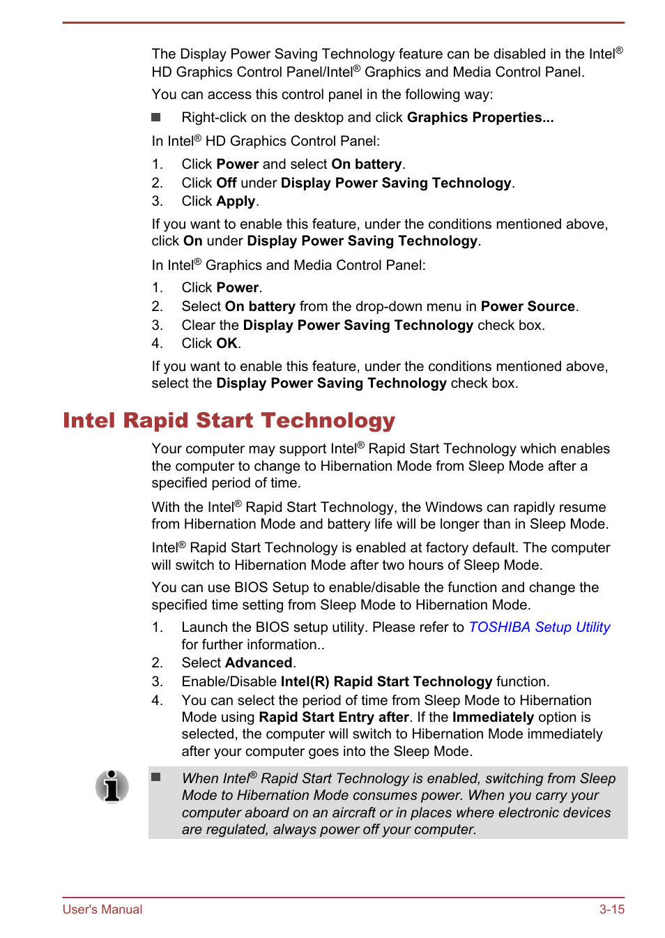 Intel rapid start technology, Intel rapid start technology -15 | Toshiba Satellite Pro A50-A User Manual | Page 49 / 165