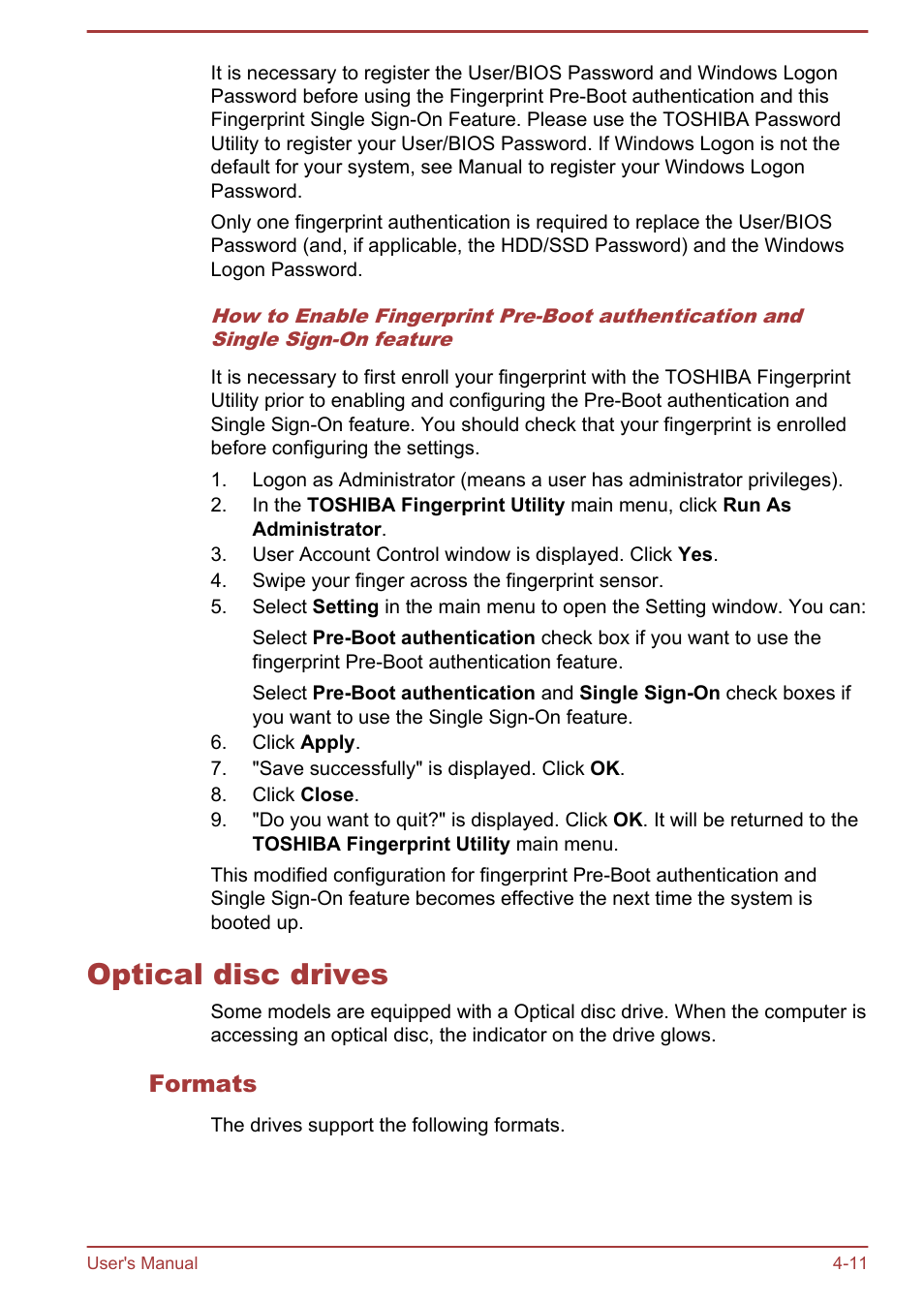 Optical disc drives, Formats, Optical disc drives -11 | Toshiba Satellite Pro A50-A User Manual | Page 63 / 165