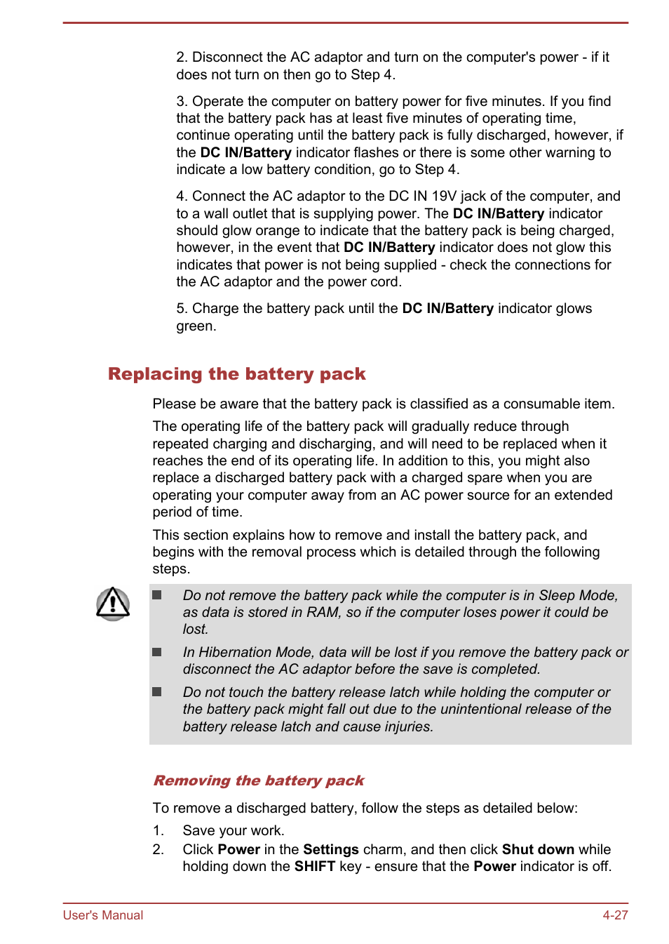 Replacing the battery pack | Toshiba Satellite Pro A50-A User Manual | Page 79 / 165