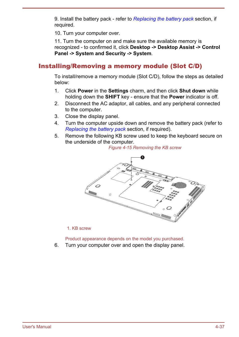 Installing/removing a memory module (slot c/d) | Toshiba Satellite Pro A50-A User Manual | Page 89 / 165