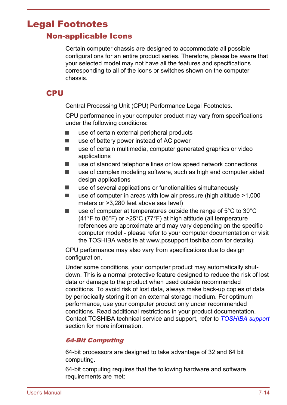 Legal footnotes, Non-applicable icons, Legal footnotes -14 | Legal, Footnotes, Section | Toshiba Satellite Pro C50-A User Manual | Page 126 / 131