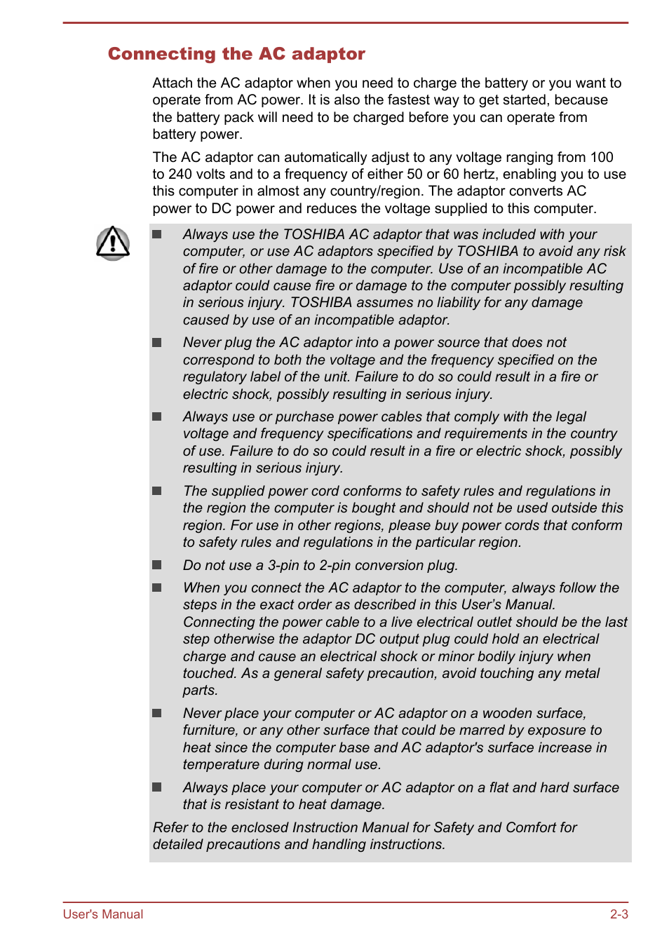 Connecting the ac adaptor | Toshiba Satellite Pro C50-A User Manual | Page 21 / 131